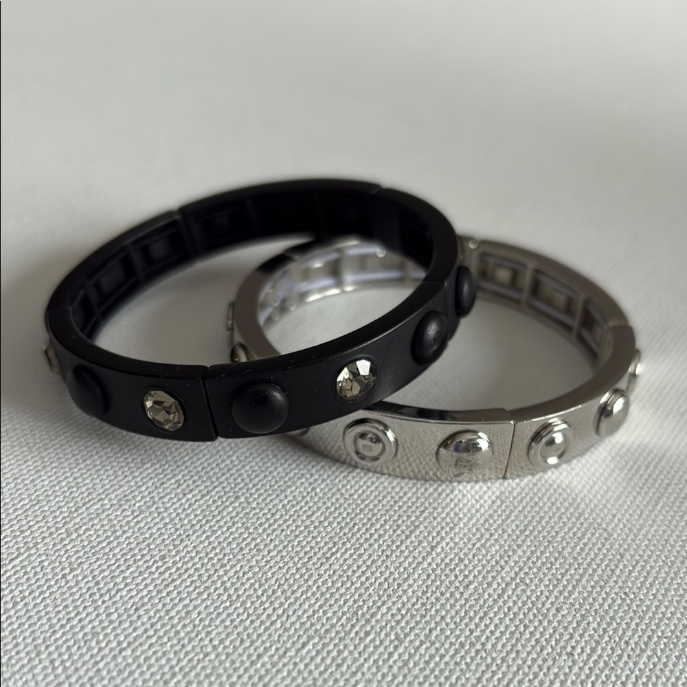 Lia Sophia Studded Rhinestone Stretch Bracelets Black Silver